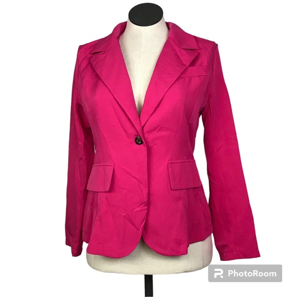 One Button Blazer Women’s Size Medium Color Pink Long Sleeve V-Neck . - Picture 1 of 15